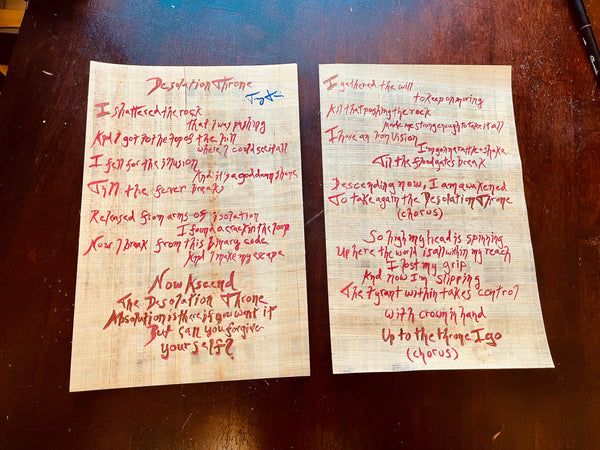 Handwritten In Virtue Lyric Sheet on Papyrus