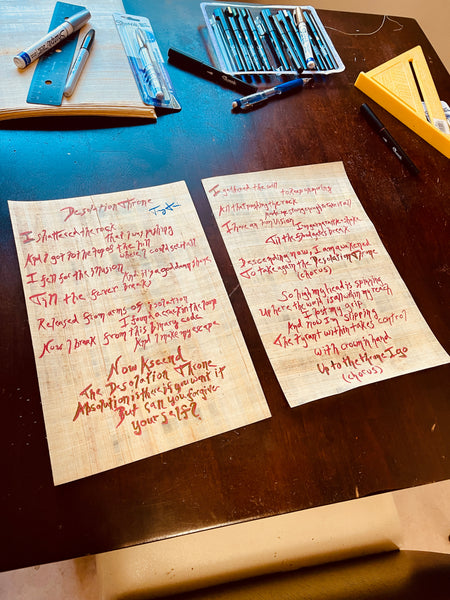 Handwritten In Virtue Lyric Sheet on Papyrus