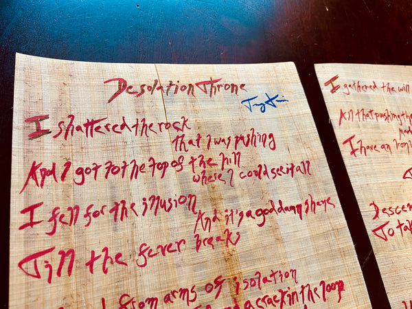 Handwritten In Virtue Lyric Sheet on Papyrus